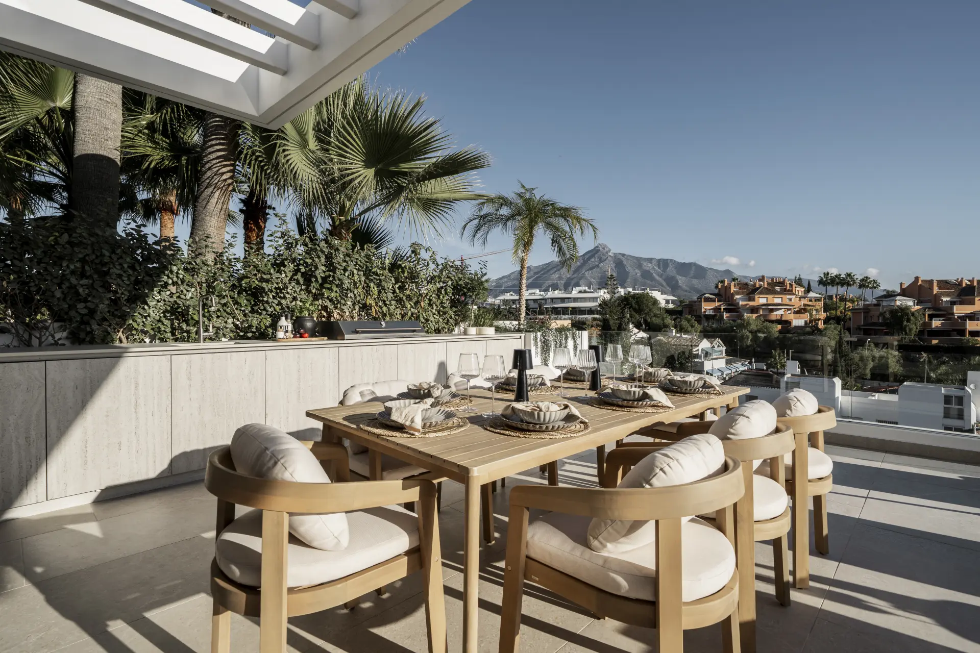 Terrace view in Marbella reflecting what to look for when viewing property in Marbella