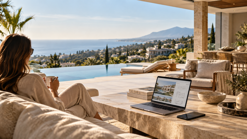 How technology is changing the property buying journey in 2026, with a buyer researching a Marbella home online
