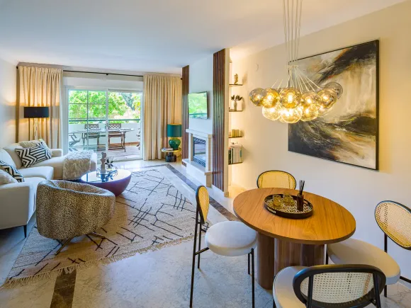 Stunning two bedroom south west facing elevated ground floor apartment in the heart of Marbella's Golden Mile