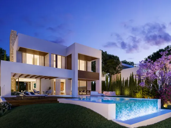 Modern four bedroom, south east facing villa of exceptional qualities is located in a gated community, consisting of only 15 villas, with 24 hour security guards and concierge services situated in a green oasis on the edge of the famous Golden Mile