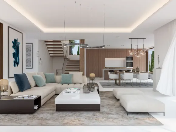 Modern four bedroom, south east facing villa of exceptional qualities is located in a gated community, consisting of only 15 villas, with 24 hour security guards and concierge services situated in a green oasis on the edge of the famous Golden Mile