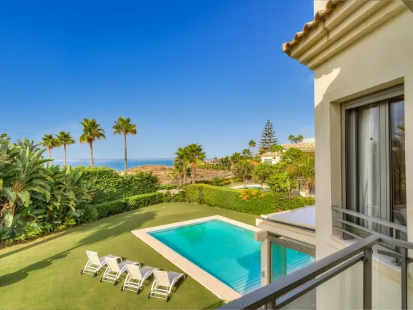 Immaculate five bedroom, south facing beachfront villa located in El Rosario, Marbella East with incredible sea views